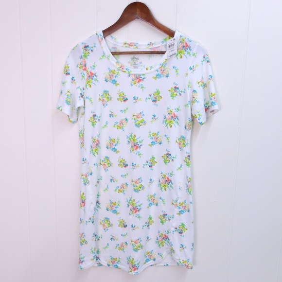 Jenni Intimates Sleepshirt XS Extra Small White Floral Print Short Sleeve/#9179 - Picture 1 of 6